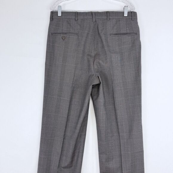 Mens Gray Plaid Pleated Cuffed Wool Dress Pants Size 34 X 32 - Picture 4 of 15